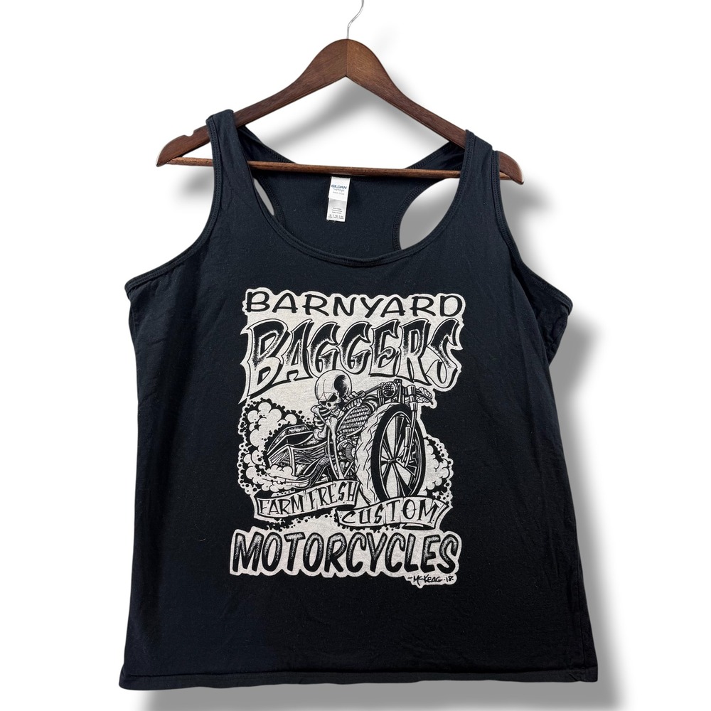 Gildan Barnyard Baggers Custom Motorcycles Graphic Tank Top Black‎ XL Womens